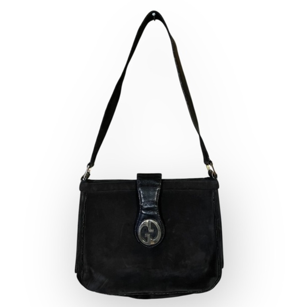 Vintage Gucci Blondie 1970’s Black Suede Leather Shoulder Bag GG Logo